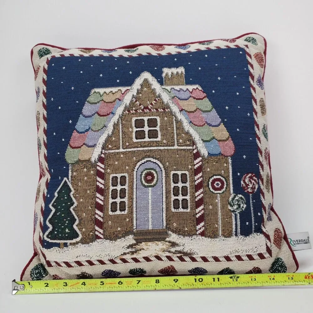 Riverdale Decorative Products Gingerbread House Tapestry Christmas‎ Pillow 16x16